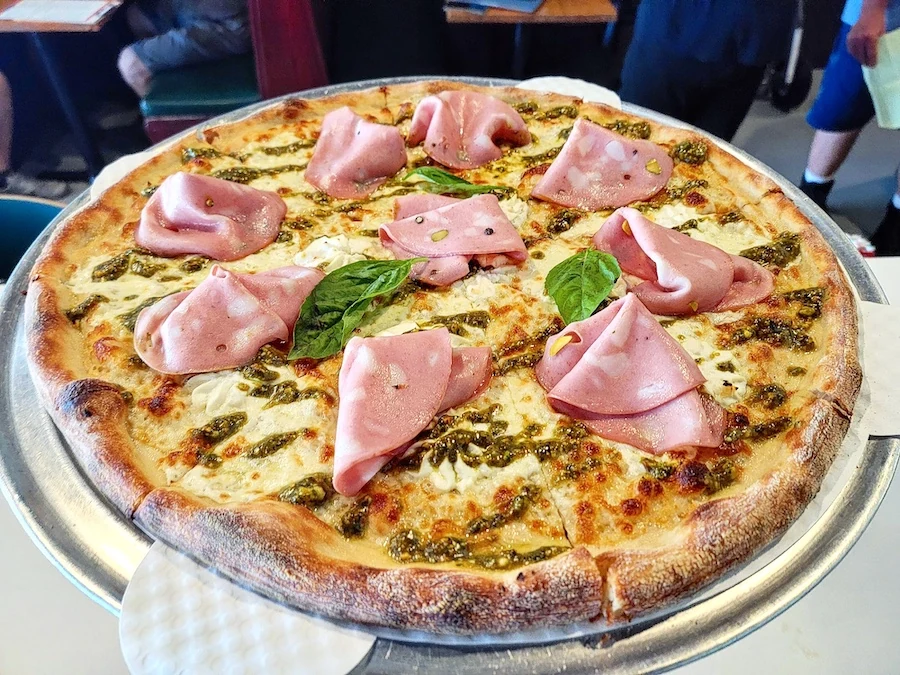 Mortadella and pistachio pizza from Madison’s specialty pizza kitchen